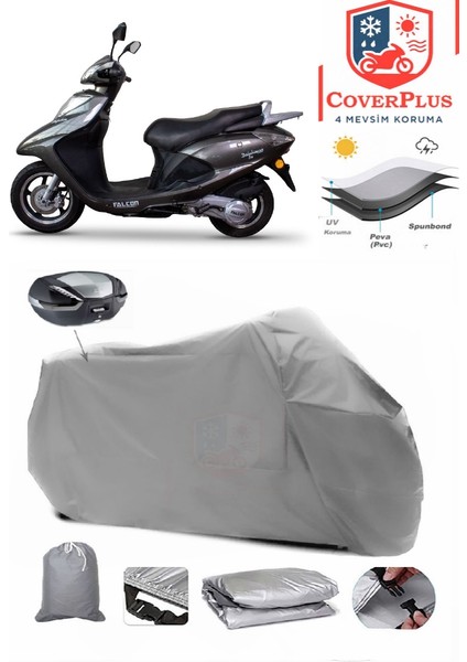 Falcon Dolphin 100 Arka Çanta Uyumlu (Gri) Motorsiket Brandası Motor Örtüsü Çadır Su Geçirmez Motosiklet Kılıfı Motor Brandası