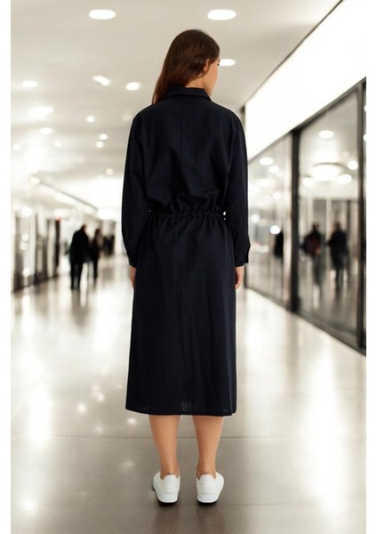 Günlük Beli Bağcıklı Rahat Keten Elbise fiyatları