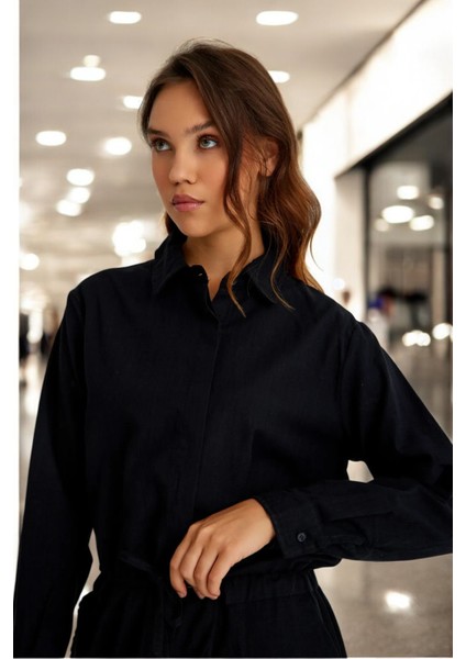 Günlük Beli Bağcıklı Rahat Keten Elbise modelleri