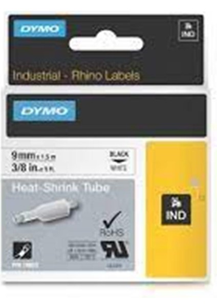 Dymo 18053 Rhinopro Isıyla Küçülen Şerit 9mmx1,5m Beyaz-Siyah