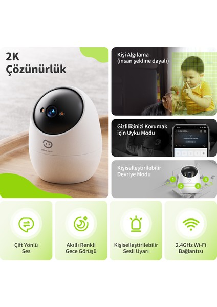 D210 2K + 2K | Akıllı İç Mekan Wifi IP Güvenlik Kamerası | 360° Hareket Takibi | Renkli Gece Görüşü | Otomatik Takip Özelliği | Bebek ve Ev İç Mekan Kamerası | Beans View by Ezviz