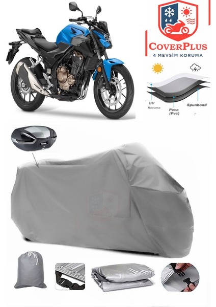 Honda Cb 500 F Arka Çanta Uyumlu (Gri) Motorsiket Brandası Motor Örtüsü Çadır Su Geçirmez Motosiklet Kılıfı Motor Brandası