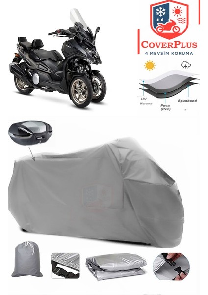 Kymco Cv3 Arka Çanta Uyumlu (Gri) Motorsiket Brandası Motor Örtüsü Çadır Su Geçirmez Motosiklet Kılıfı Motor Brandası