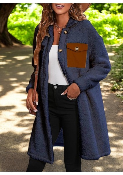 Kışlık Cep Detaylı Şık Peluş Ceket