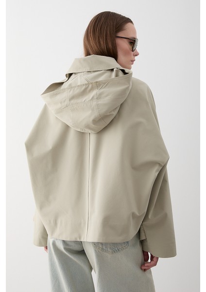 Mint Kapüşonlu Kısa Trençkot - 7003