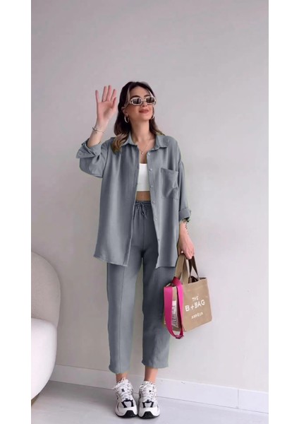 Keten Günlük Ikili Takım Elbise Pantolon Gömlek