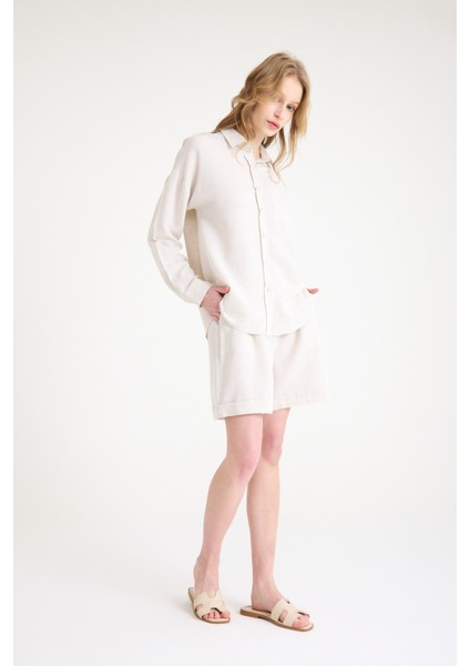 Keten Yazlık Uzun Kol Gömlek Şort Ikili Takım modelleri