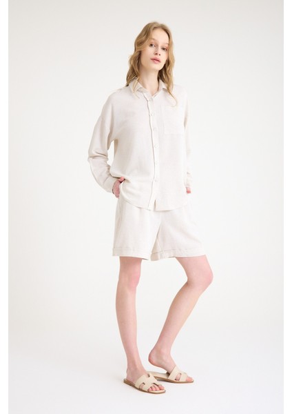 Keten Yazlık Uzun Kol Gömlek Şort Ikili Takım fırsatları