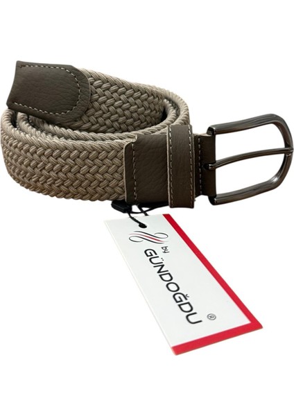 Bej Renk Elastik Lastikli Örgü Kemer