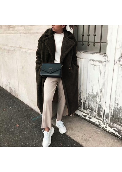 Peluş Kışlık Kadın Düğmeli Tüylü Ceket