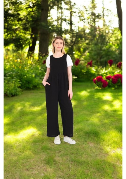 Sırt Detaylı Yazlık Keten Tulum