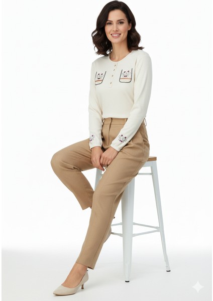 Kadın Badi Bluz Gofre Kumaş Sümbül Nakışlı Likralı Yuvarlak Yaka Uzun Kollu Normal Kesim fiyatları