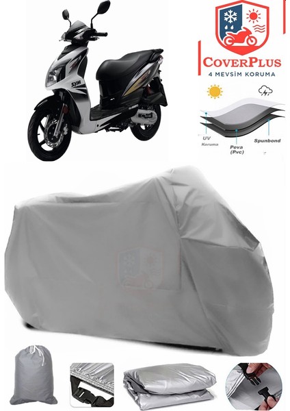 Sym Jet 4 125 Motor Brandası Gri Motorsiket Brandası Motor Örtüsü Çadır Su Geçirmez Motosiklet Kılıfı Motor Brandası
