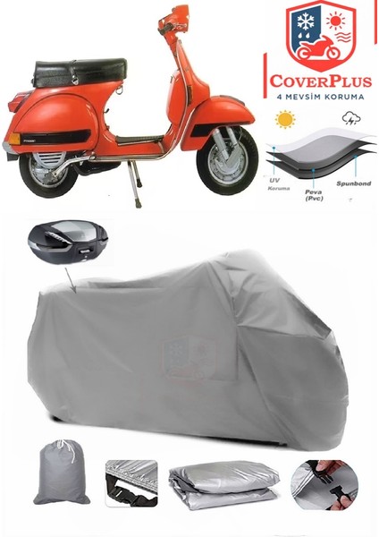 Vespa Px 200 Motor Brandası Gri Arka Çanta Uyumlu Motorsiket Brandası Motor Örtüsü Çadır Su Geçirmez Motosiklet Kılıfı Motor Brandası