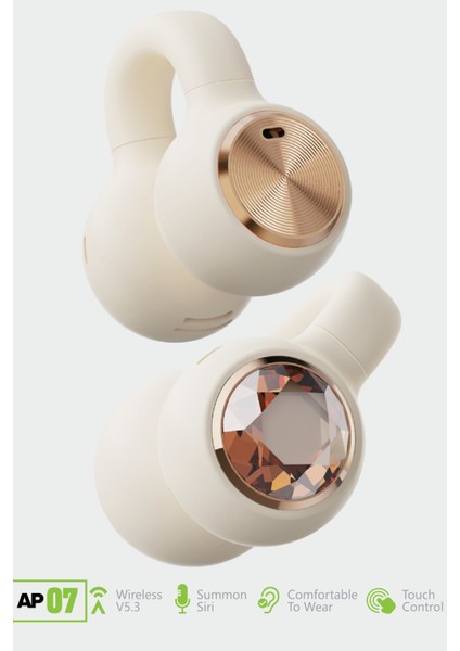 AP07-011 Küpe Tipi Bluetooth Kulaklık Krem