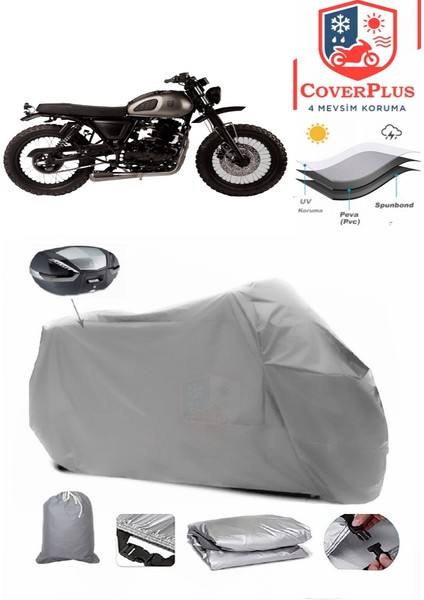 Mutt Mushman 250 Arka Çanta Uyumlu (Gri) Motorsiket Brandası Motor Örtüsü Çadır Su Geçirmez Motosiklet Kılıfı Motor Brandası