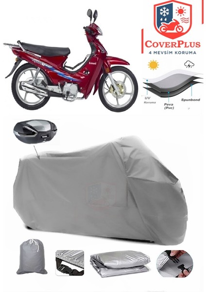 Kanuni Cup 100 Motor Brandası Gri Arka Çanta Uyumlu Motorsiket Brandası Motor Örtüsü Çadır Su Geçirmez Motosiklet Kılıfı Motor Brandası