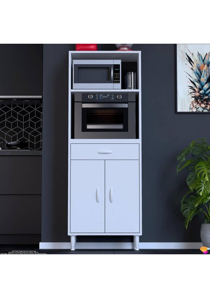 VİO Fırın Dolabı (65x163,4x32.5 cm) Çekmeceli Kapaklı Mini/Midi Mikrodalga Mutfak Dolabı