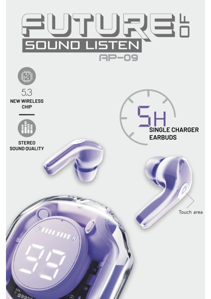 AP09-010 TWS Bluetooth Kulaklık Bileklik Lila