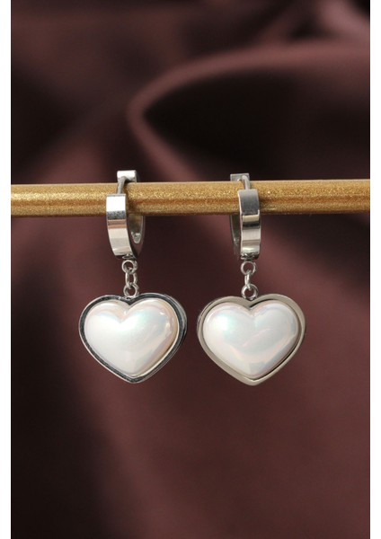 316L Çelik Gümüş Renk Beyaz Bombeli Kalp Küpe - TJ-BKP6316 modelleri