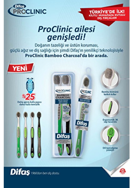 Proclinic Bamboo Charcoal Diş Fırçası Orta Sertlikte 1+1 Set Etkili Temizlik modelleri
