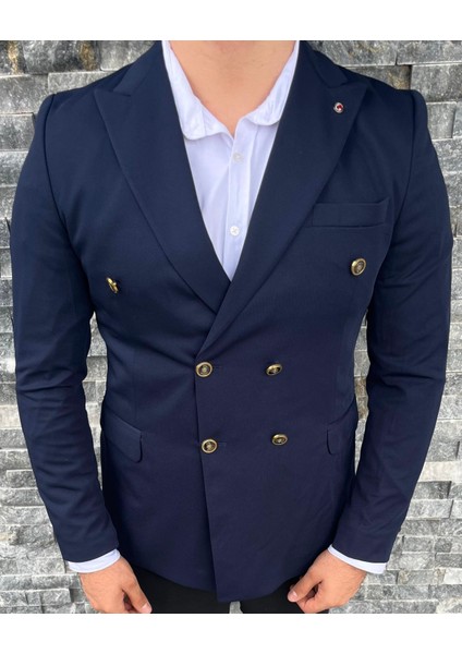 Erkek Kruvaze Slim Fit Blazer Ceket