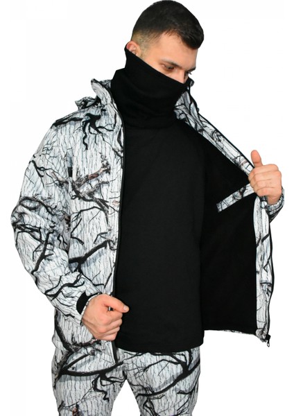 Beyaz Soft Shell Mont Avcı Saz Kar Desen Çift Kat Polarlı fiyatları