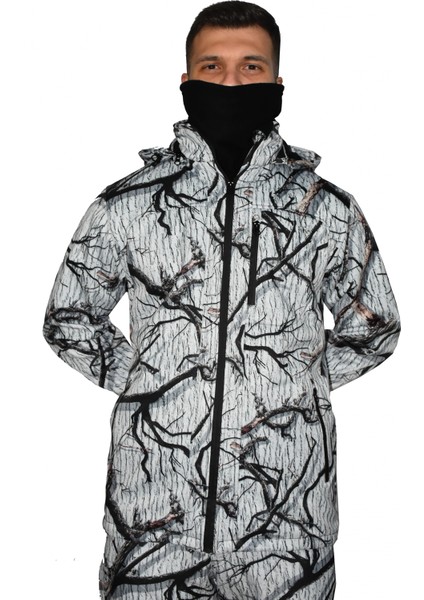 Beyaz Soft Shell Mont Avcı Saz Kar Desen Çift Kat Polarlı modelleri