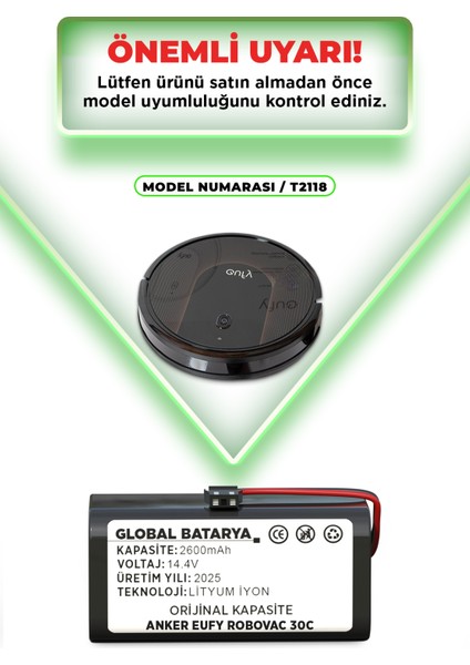 Anker Eufy Robovac 30C Akıllı Robot Süpürge Bataryası 14.4V 2600mAh Pil Li-ion (Orijinal Kapasite) indirimleri