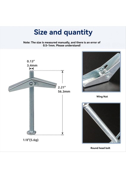 50PCS 1/8 Inç Alçıpan Için Geçiş Cıvataları, Ağır Hizmet Tipi Alçıpan Ankrajları Seti, Kuru Duvar Ankrajları ve Vidalar Tavan Için (Yurt Dışından) indirimleri