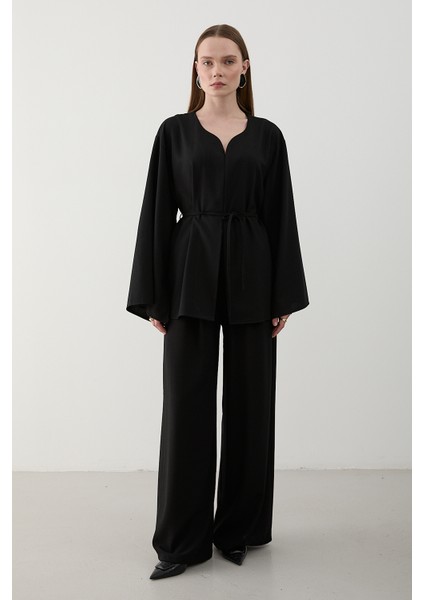 Siyah Ipli Kimono Takım - 8864