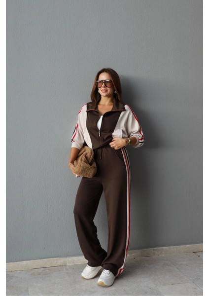 Kahve Yan Şerit Detay Ceket Eşofman Takım fiyatları