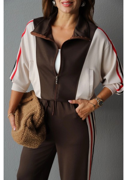 Kahve Yan Şerit Detay Ceket Eşofman Takım fırsatları