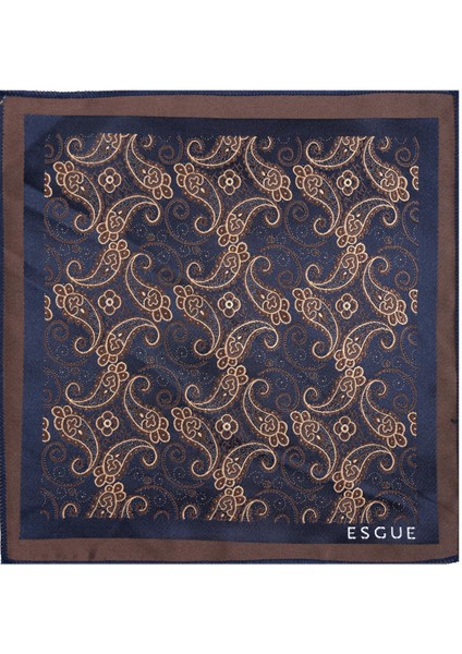 8 cm Hand Made Lacivert - Bej Şal Desen Mendilli Kravat indirimleri