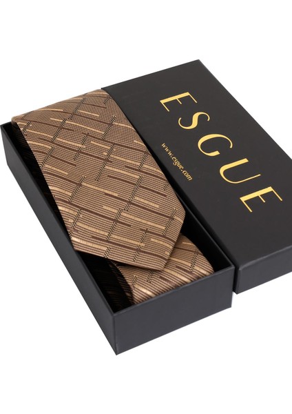 8 cm Hand Made Kahverengi - Bej Çizgili Desen Mendilli Kravat indirimleri