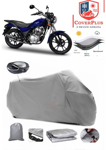 Motoran Fabio 150 Arka Çanta Uyumlu (Gri) Motorsiket Brandası Motor Örtüsü Çadır Su Geçirmez Motosiklet Kılıfı Motor Brandası