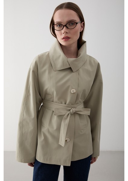 Mint Katalina Kuşaklı Kısa Trençkot - 7002