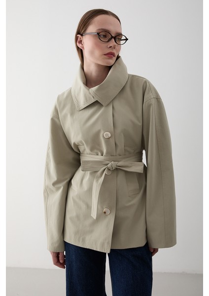 Mint Katalina Kuşaklı Kısa Trençkot - 7002