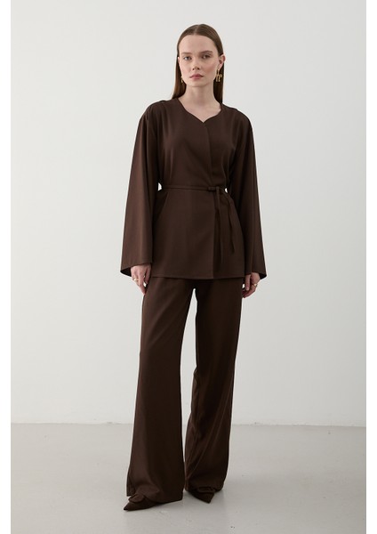 Kahverengi Ipli Kimono Takım - 8864
