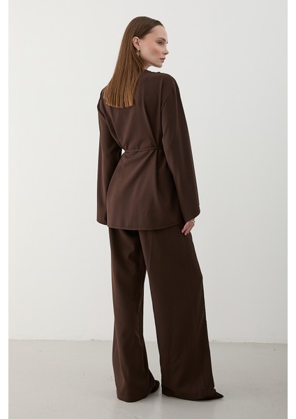 Kahverengi Ipli Kimono Takım - 8864