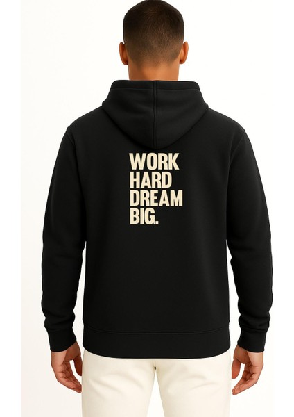 Kapüşonlu Çok Çalış Hayaller Büyük Cep ve Sırt Tasarımlı Unisex Sweatshirt fiyatları