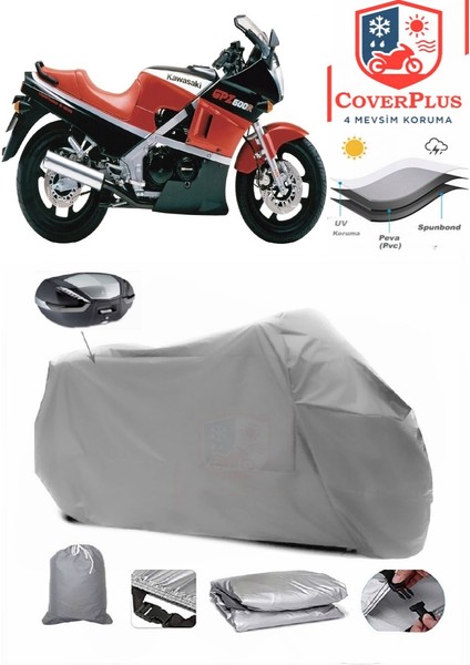 Kawasaki Gpz 600 R Motor Brandası Gri Arka Çanta Uyumlu Motorsiket Brandası Motor Örtüsü Çadır Su Geçirmez Motosiklet Kılıfı Motor Brandası