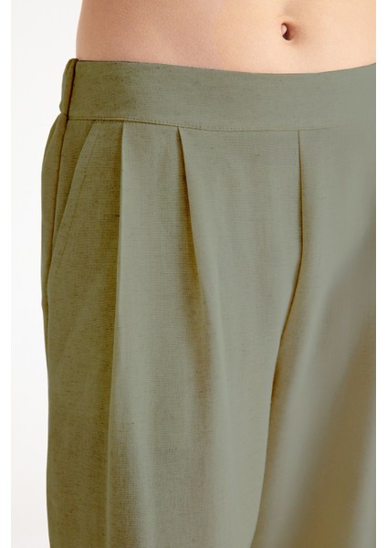 Keten Zarif Kadin T-Shirt ve Uzun Pantolon Alt Üst Ikili Takım V Yaka Kısa Kollu Salaş Rahat Haki Elbise indirimleri