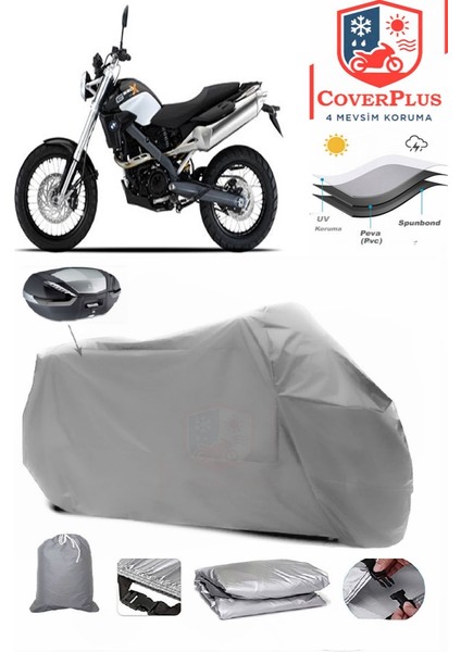 Bmw G 650 x Country Motor Brandası Gri Arka Çanta Uyumlu Motorsiket Brandası Motor Örtüsü Çadır Su Geçirmez Motosiklet Kılıfı Motor Brandası