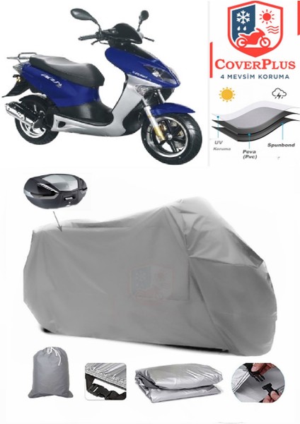 Keeway Arn 125 Arka Çanta Uyumlu (Gri) Motorsiket Brandası Motor Örtüsü Çadır Su Geçirmez Motosiklet Kılıfı Motor Brandası