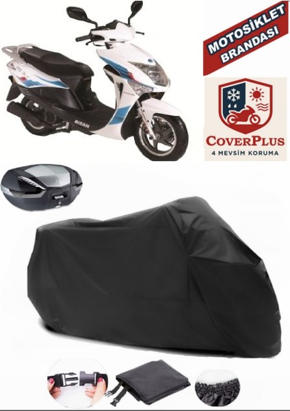 Bisan Nysa 150 Siyah Arka Çanta Uyumlu Motorsiket Brandası Motor Örtüsü Çadır Su Geçirmez Motosiklet Kılıfı Motor Brandası