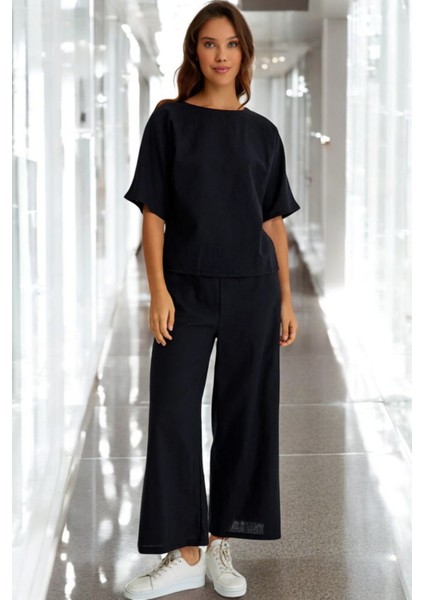 Yazlık Kısa Kol Alt Üst Keten Takım