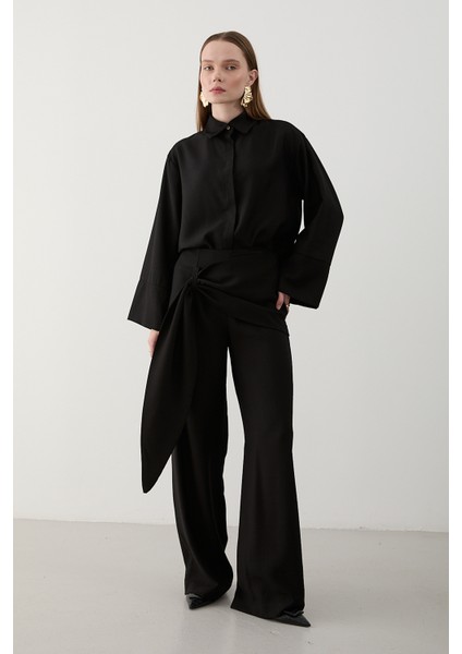 Siyah Kuşak Detaylı Pantolon Gömlek Takım indirimleri