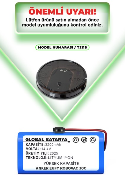 Anker Eufy Robovac 30C Akıllı Robot Süpürge Bataryası 14.4V 3200MAH Li-ion Pil (Yüksek Kapasite) indirimleri