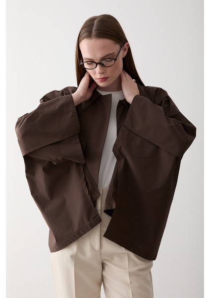 Kahverengi Pelerin Model Trençkot - 7603